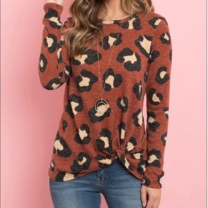 Rust Leopard Print Knot Top